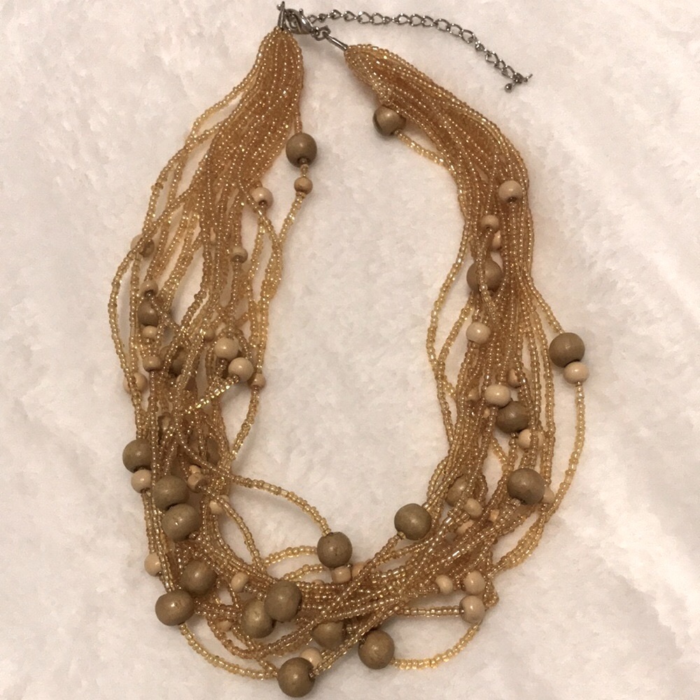 ❗️LAST CHANCE❗️Like New! Multi-Strand Gold Seed and Wood Bead Statement Necklace